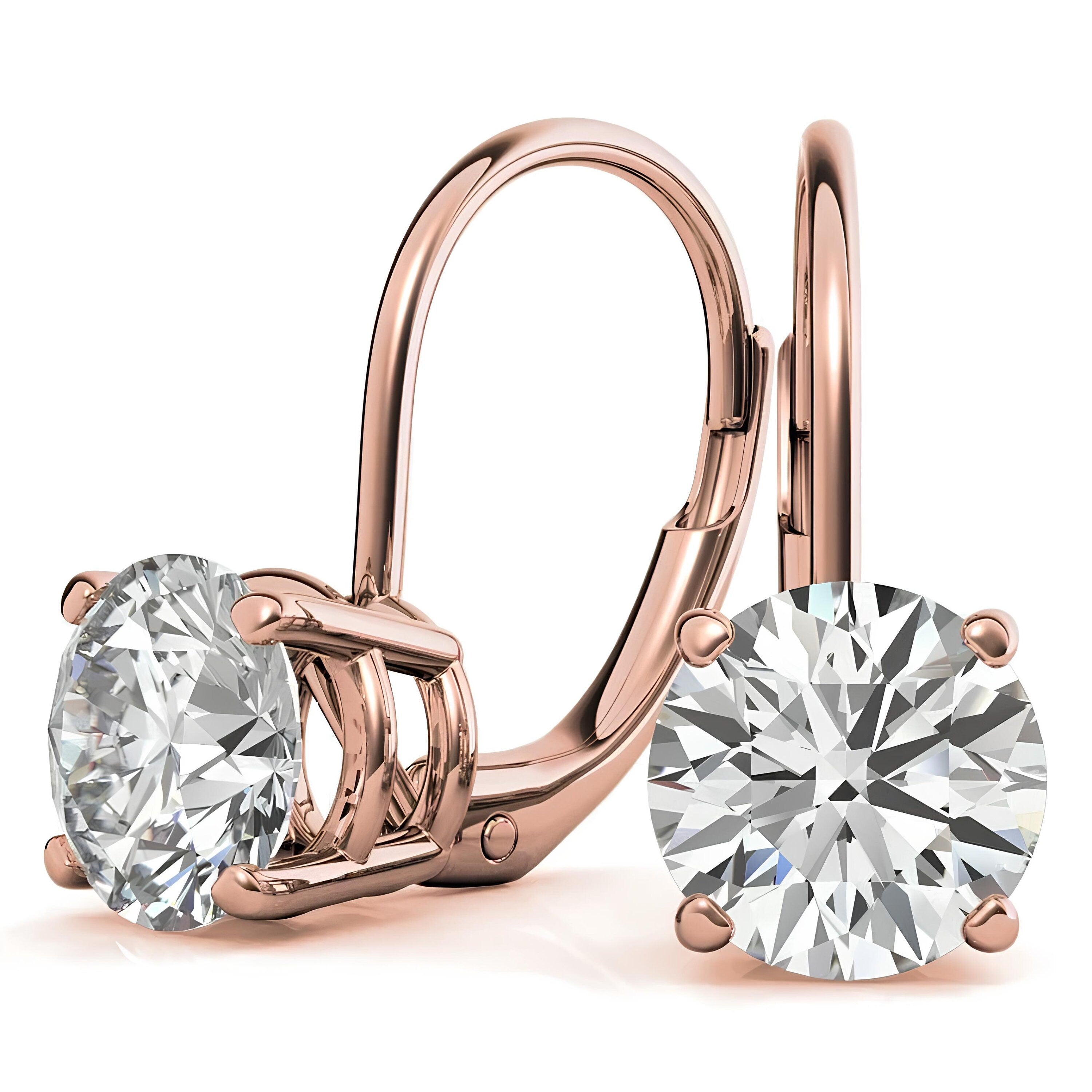 Drop Dangle Earrings 0.25 - 4.00 CTW Round Cut Lab Grown Diamond Lever back Earrings, Round Diamond Earring For Birthday Anniversary Gifts